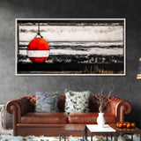 Red Buoy, Nautical, Coastal, Framed Canvas Print, Black and White Beach Scene, Ocean Wall Art, Maritime Decor, Fisherman’s House Artwork