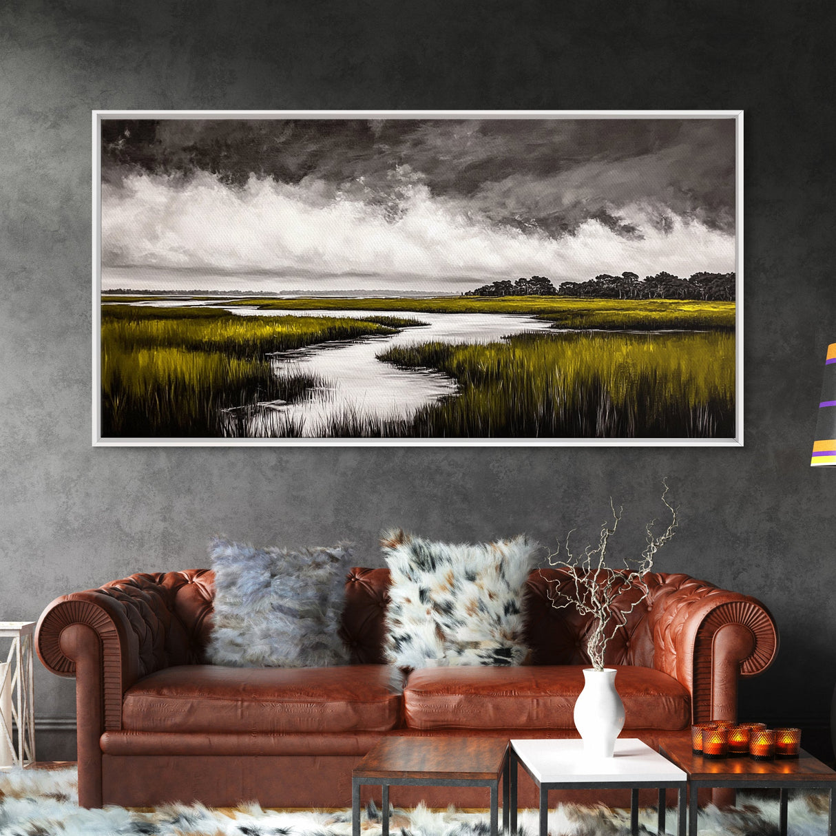 Marshland, Scenic, Natural, Canvas Print, Tranquil River Painting, Serene Landscape Wall Art, Nature Home Decor, Country House Artwork