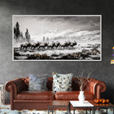 Elk, Wildlife, Mountain, Framed Canvas Print, Rustic Lodge Art, Winter Nature Scene, Cabin Wall Decor, Hunting Artwork, Western Aesthetic