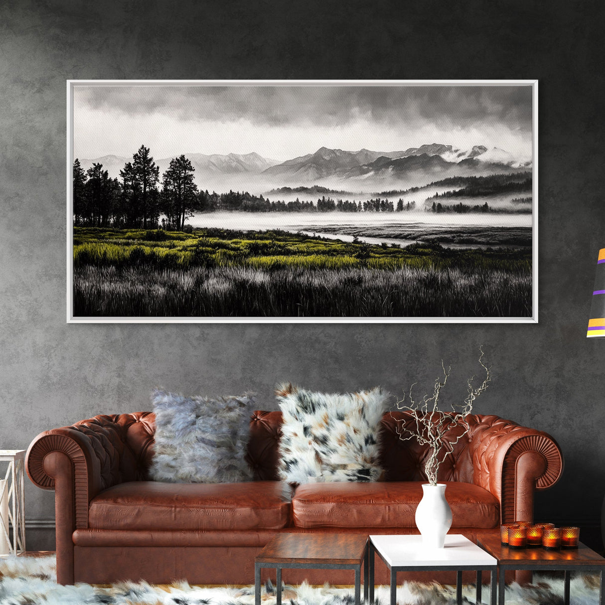 Foggy Forest, Mountain Landscape, Monochrome Wall Art, Framed Canvas Print, Modern Home Decor, Living Room Artwork, Nature Print