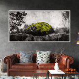 Mossy Rock, Abstract Nature, Green and Black Art, Canvas Print, Rustic Wall Decor, Boho Artwork, Modern Farmhouse Decor