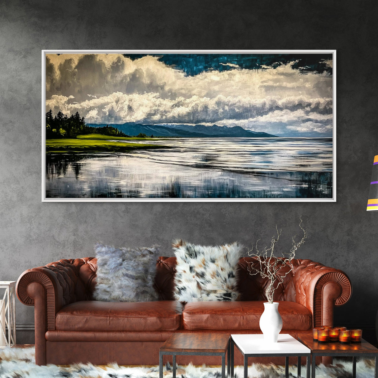 River Reflection, Scenic Water View, Serene Landscape, Framed Canvas Print, Large Nature Art, Modern Home Decor, Bedroom Wall Art