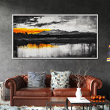 Sunset Reflection, Black and White, Framed Canvas Print, Nature Wall Art, Modern Landscape, Bold Decor, Living Room Art, Autumn Colors
