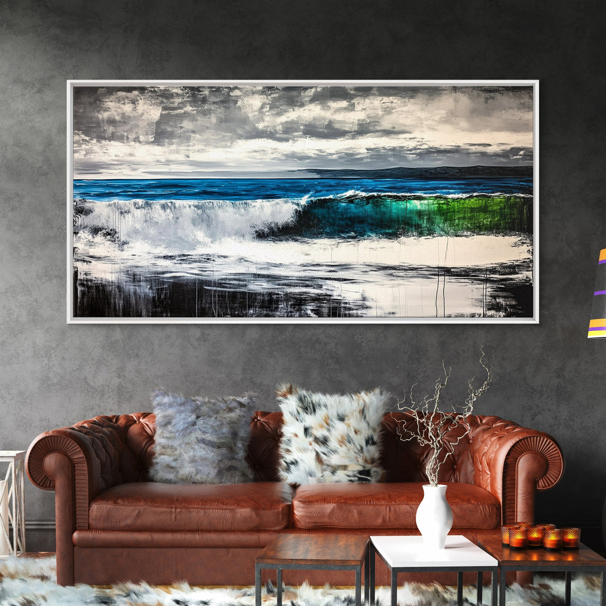 Ocean Waves, Blue and Green, Framed Canvas Print, Beach House Decor, Nautical Wall Art, Large Wall Art, Coastal Living, Modern Seascape