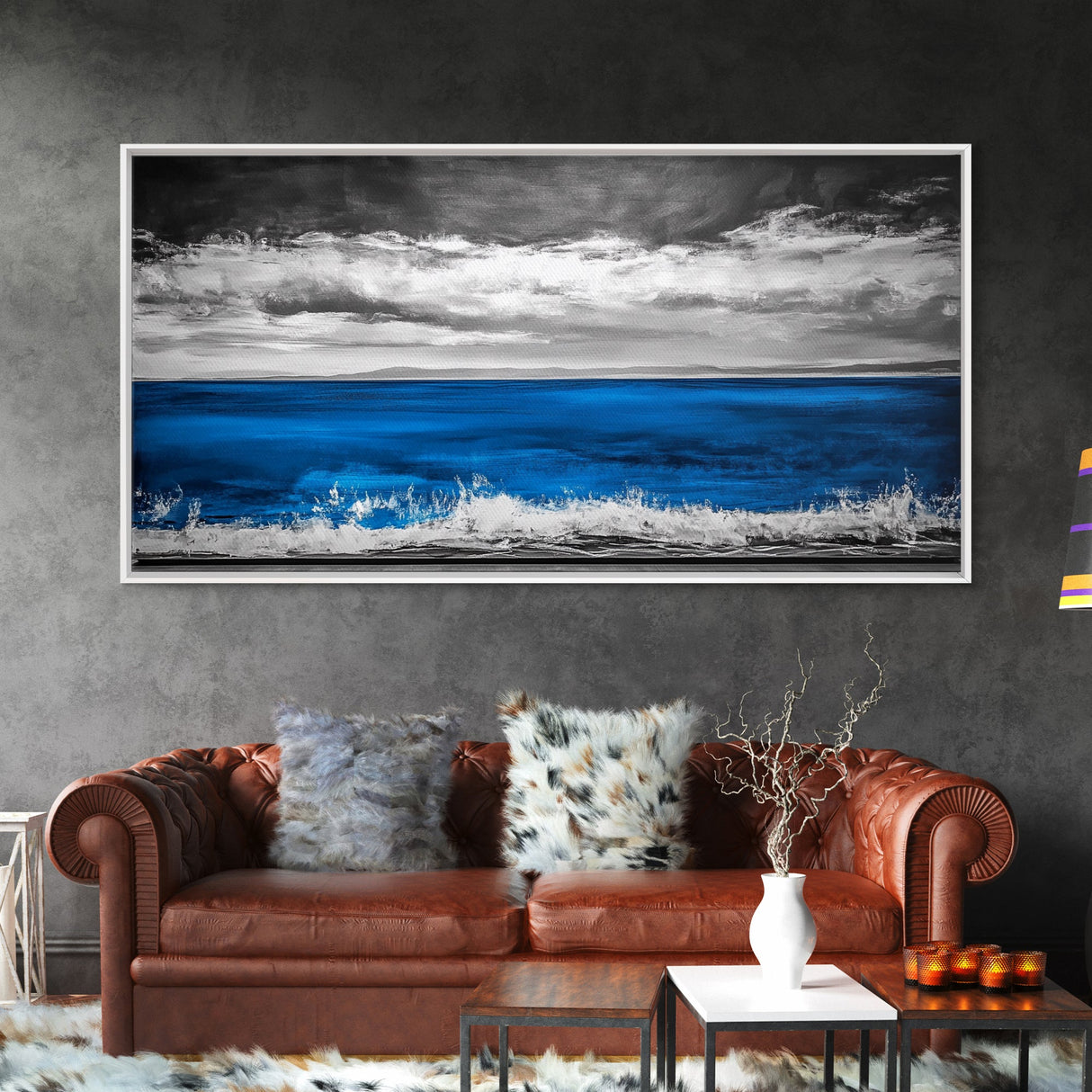 Minimalist Ocean, Black and White, Framed Canvas Print, Coastal Art, Beach House Decor, Nautical Wall Art, Living Room Art, Landscape