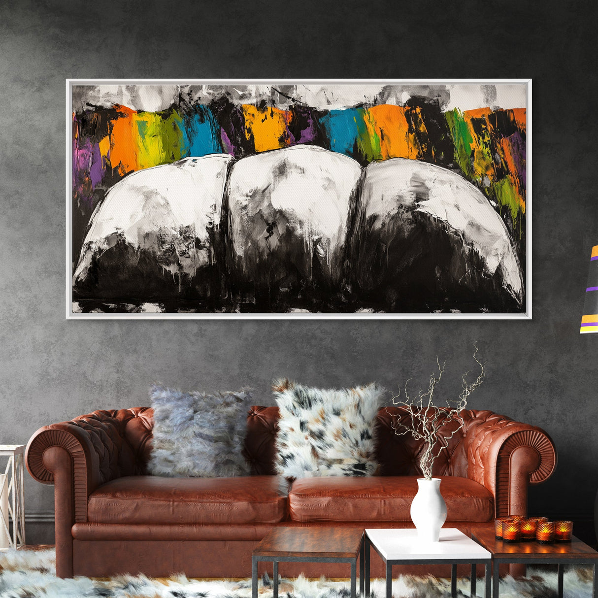 Abstract Mountains, Bold Color Landscape, Modern Art, Vibrant Nature Scene, Expressionist Painting, Living Room Decor, Framed Canvas Print