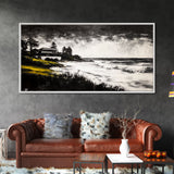 Coastal Landscape, Black and White, Framed Canvas Print, Beach House Wall Art, Nautical Decor, Ocean View Art, Minimalist Seascape
