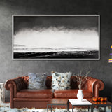 Foggy Ocean, Misty Beach, Black and White Minimalist, Canvas Print, Modern Wall Art, Bedroom Decor, Neutral Tones, Serene Seascape