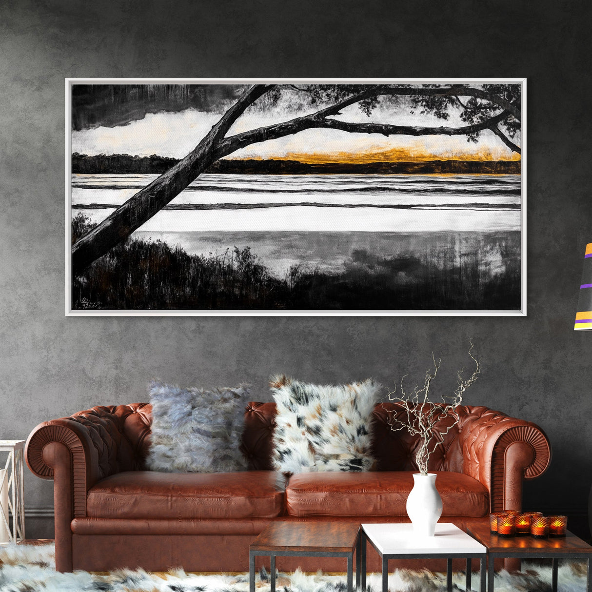 River Sunset, Golden Hour Reflection, Tranquil Waterscape, Moody Landscape Art, Nature Lover Gift, Canvas Print, Bedroom Wall Decor
