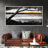 River Sunset, Golden Hour Reflection, Tranquil Waterscape, Moody Landscape Art, Nature Lover Gift, Canvas Print, Bedroom Wall Decor
