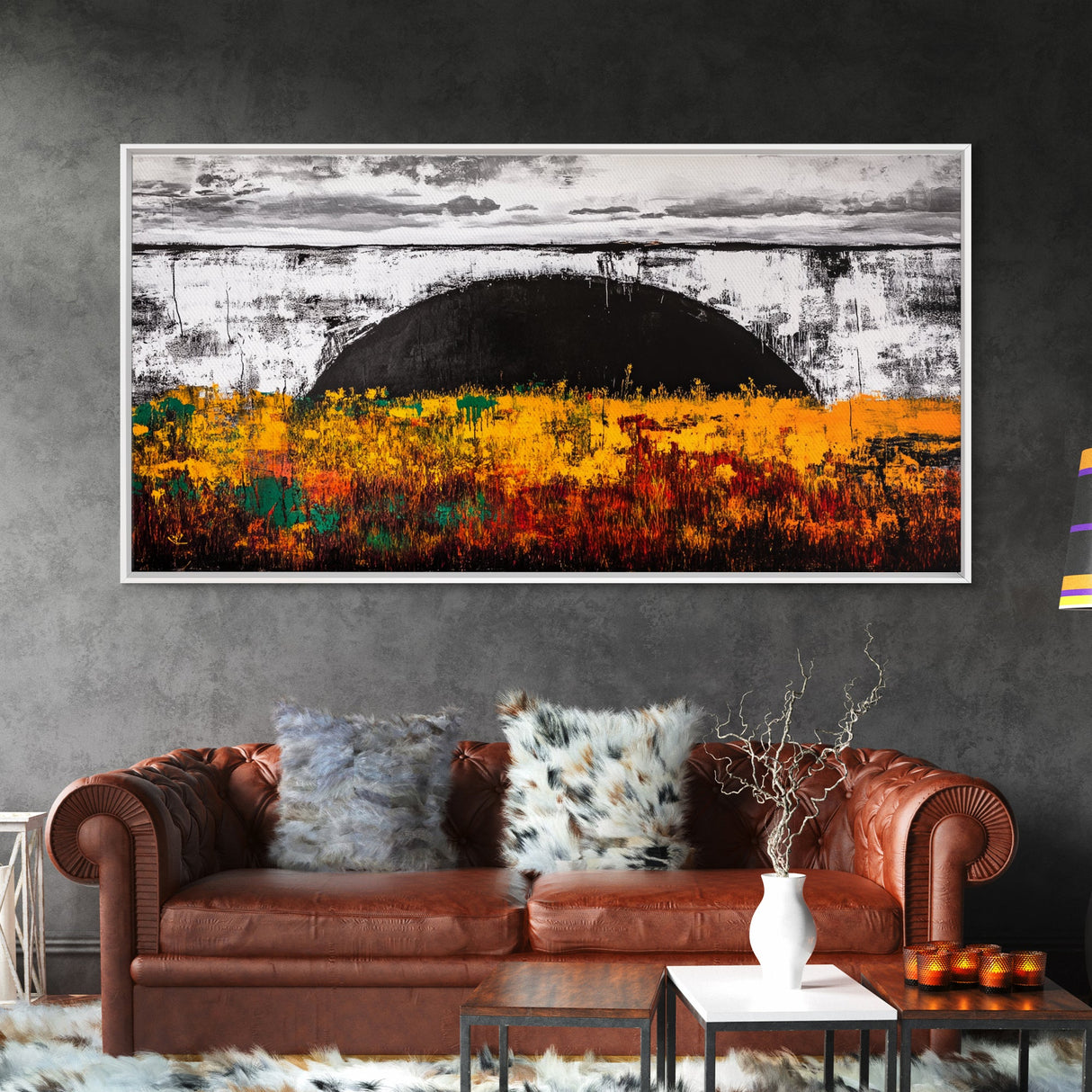 Golden Meadow, Sunset Fields, Rustic Landscape, Framed Canvas Print, Autumn Decor, Warm Colors, Cozy Home Art, Living Room Wall Art