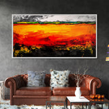 Fiery Horizon, Abstract Landscape, Modern Southwest Art, Bold Colorful Painting, Dramatic Wall Art, Living Room Art, Framed Canvas Print