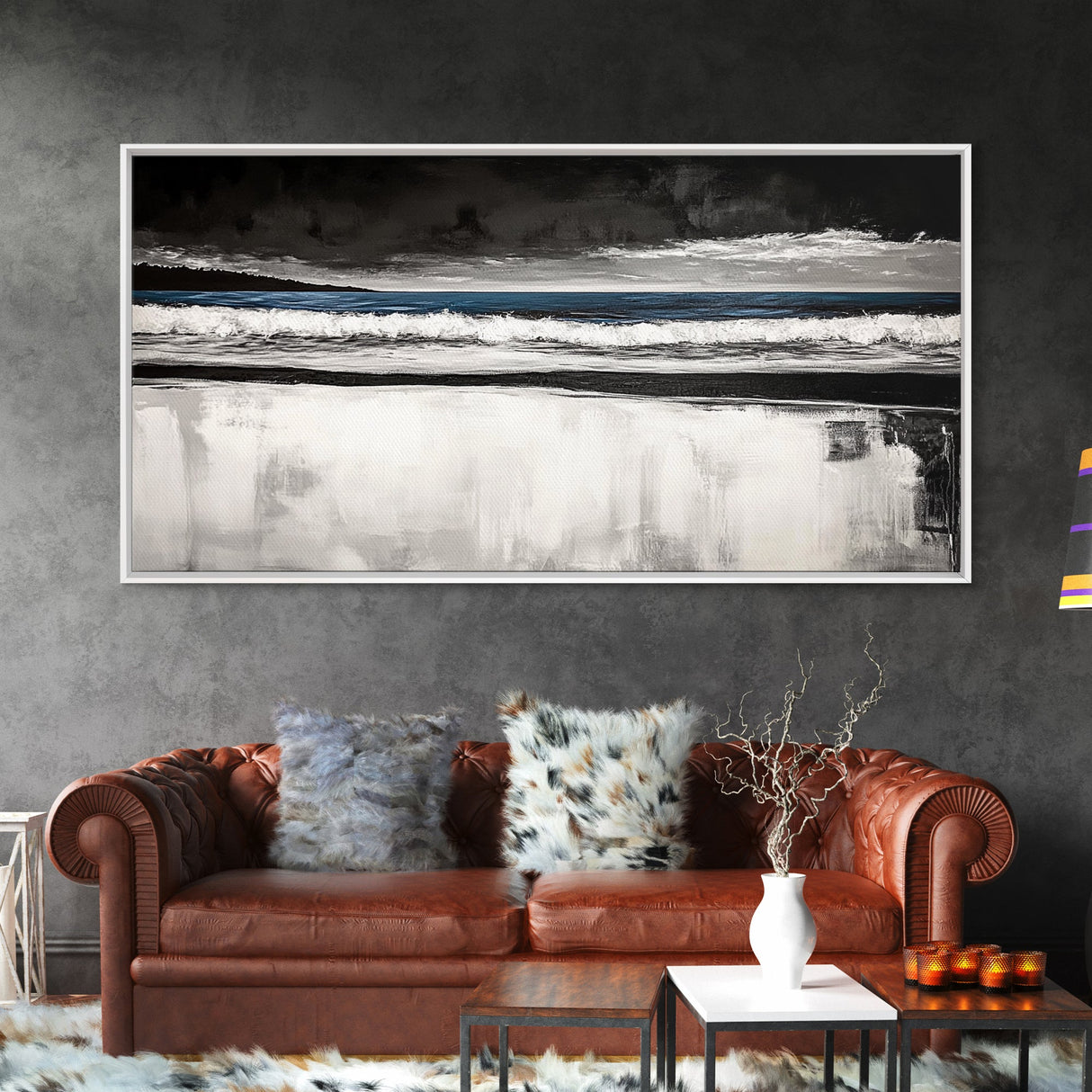 Stormy Beach, Coastal Landscape, Black and White Ocean Art, Moody Seascape, Nautical Home Decor, Modern Minimalist Art, Canvas Print