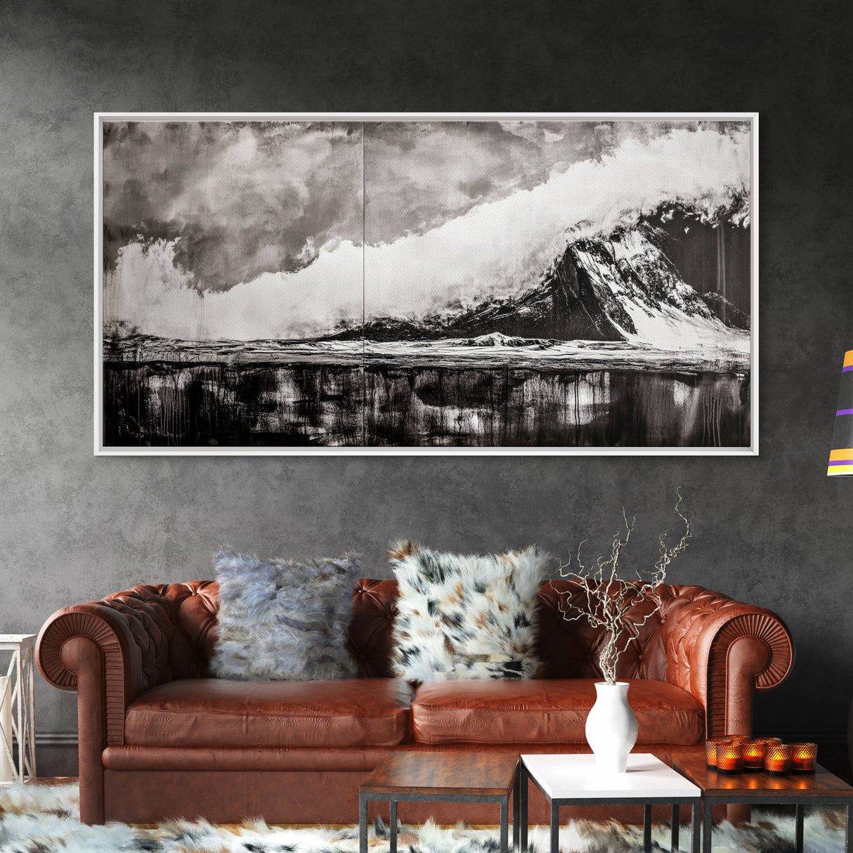 Monochrome Mountain, Dramatic Landscape, Black and White Art, Moody Wall Art, Modern Nature Print, Office Decor, Framed Canvas Print