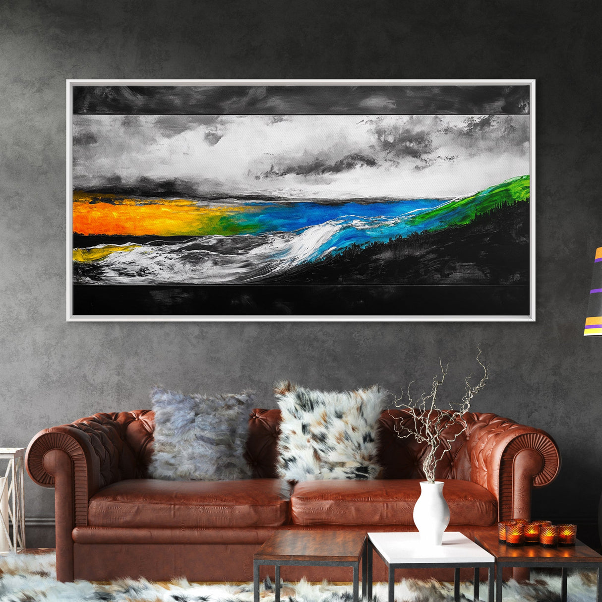 Abstract Seascape, Vibrant Waves, Modern Ocean Art, Coastal Home Decor, Colorful Beach Painting, Large Statement Art, Framed Canvas Print