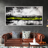Mountain Reflection, Black and White Art, Minimalist Nature Print, Rustic Home Decor, Modern Landscape Painting, Canvas Print