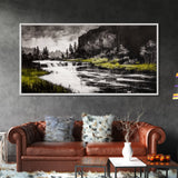 Forest Waterfall, Black and White Landscape, Nature Wall Art, Rustic Lodge Decor, Cabin Home Art, Peaceful River Scene, Canvas Print