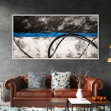 Blue Horizon, Abstract Lines, Framed Canvas Print, Minimalist Painting, Office Wall Art, Geometric Decor, Black and White Aesthetic