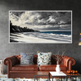 Moody Seascape, Stormy Ocean, Dramatic Sky, Beach Wall Art, Black and White Coastal Decor, Framed Canvas Print, Large Landscape Art