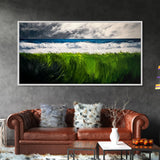 Ocean Waves, Beach Grass, Coastal Landscape, Serene Wall Art, Nature Inspired Home Decor, Framed Canvas Print, Living Room Art