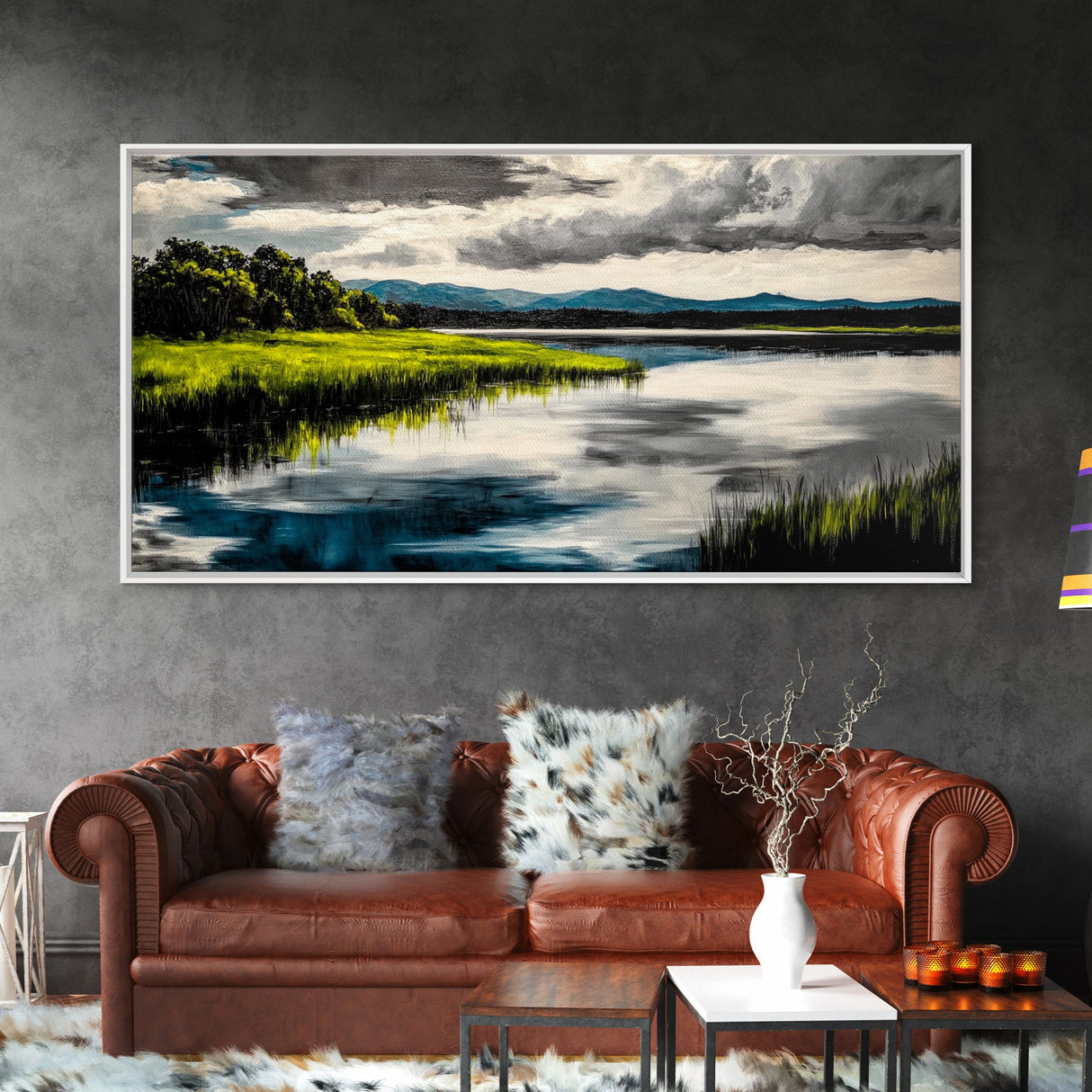 Serene River, Nature Landscape, Green Fields, Peaceful Wall Art, Modern Rustic Decor, Living Room Art, Scenic View, Canvas Print