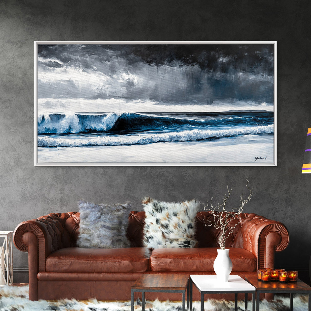 Stormy Ocean, Dramatic Seascape, Blue Waves, Coastal Decor, Moody Beach Art, Modern Wall Decor, Large Statement, Framed Canvas Print