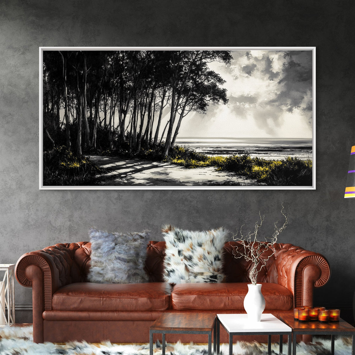 Forest Path, Coastal Landscape, Black and White Art, Tranquil Scene, Nature Wall Art, Minimalist Decor, Living Room, Canvas Print