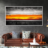 Fiery Sunset, Dramatic Sky, Abstract Landscape, Bold Colors, Modern Expressionism, Vibrant Wall Decor, Warm Tones, Framed Canvas Print
