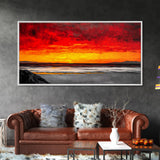 Red Sunset, Ocean Shore, Dramatic Sky, Bold Expressionist Art, Vibrant Landscape, Beach House Decor, Living Room, Canvas Print