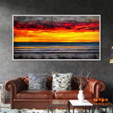 Sunset Beach, Ocean Art, Coastal Landscape, Modern Canvas Print, Boho Wall Art, Vibrant Seascape, Living Room Decor, Bold Art