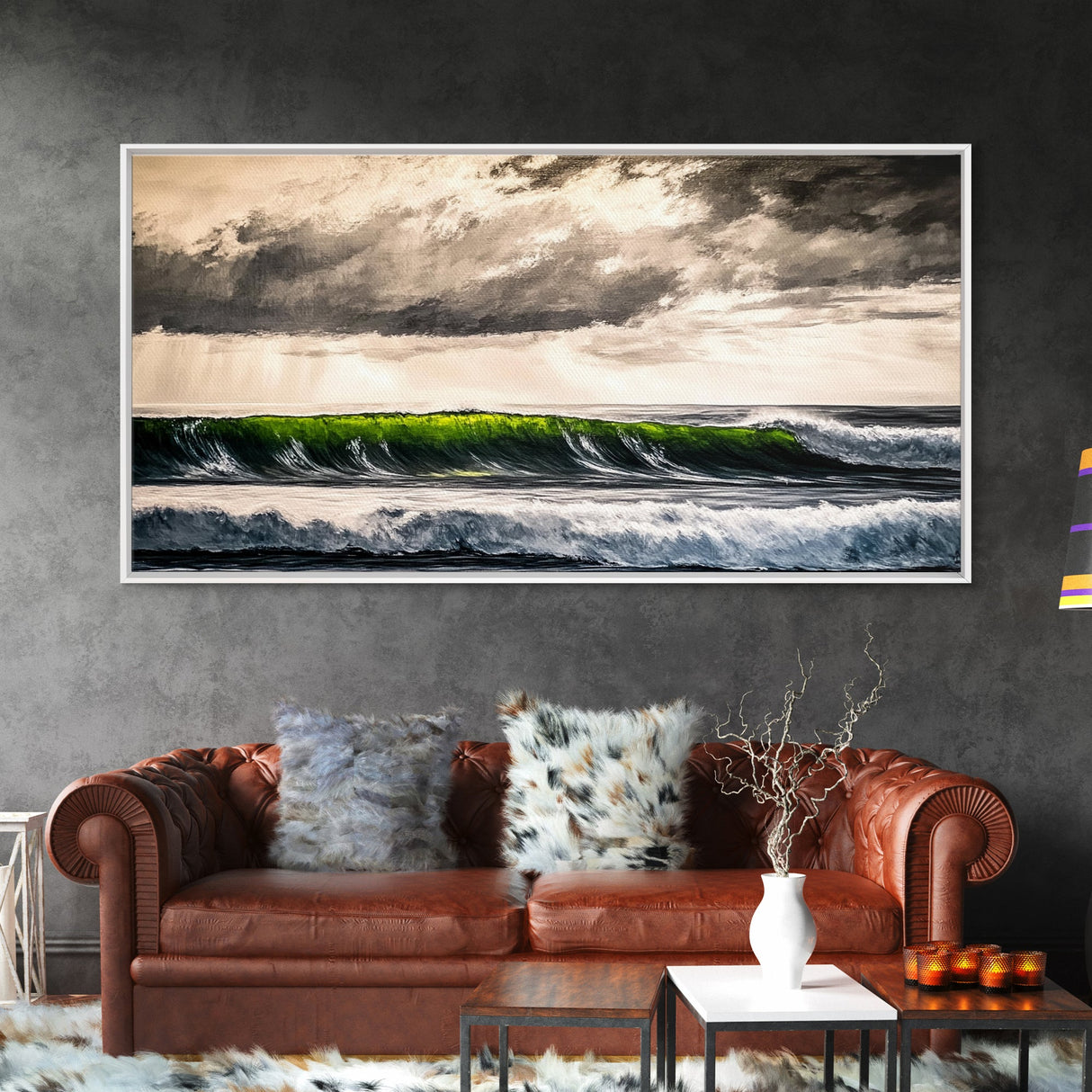 Green Wave, Stormy Ocean, Dramatic Canvas Print, Coastal Wall Art, Surfing Art, Minimalist Waves, Office Decor, Modern Seascape
