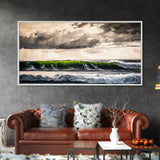 Green Wave, Stormy Ocean, Dramatic Canvas Print, Coastal Wall Art, Surfing Art, Minimalist Waves, Office Decor, Modern Seascape