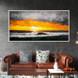 Ocean Sunset, Dramatic Clouds, Beach Waves, Framed Canvas Print, Coastal Wall Art, Living Room Art, Large Wall Decor