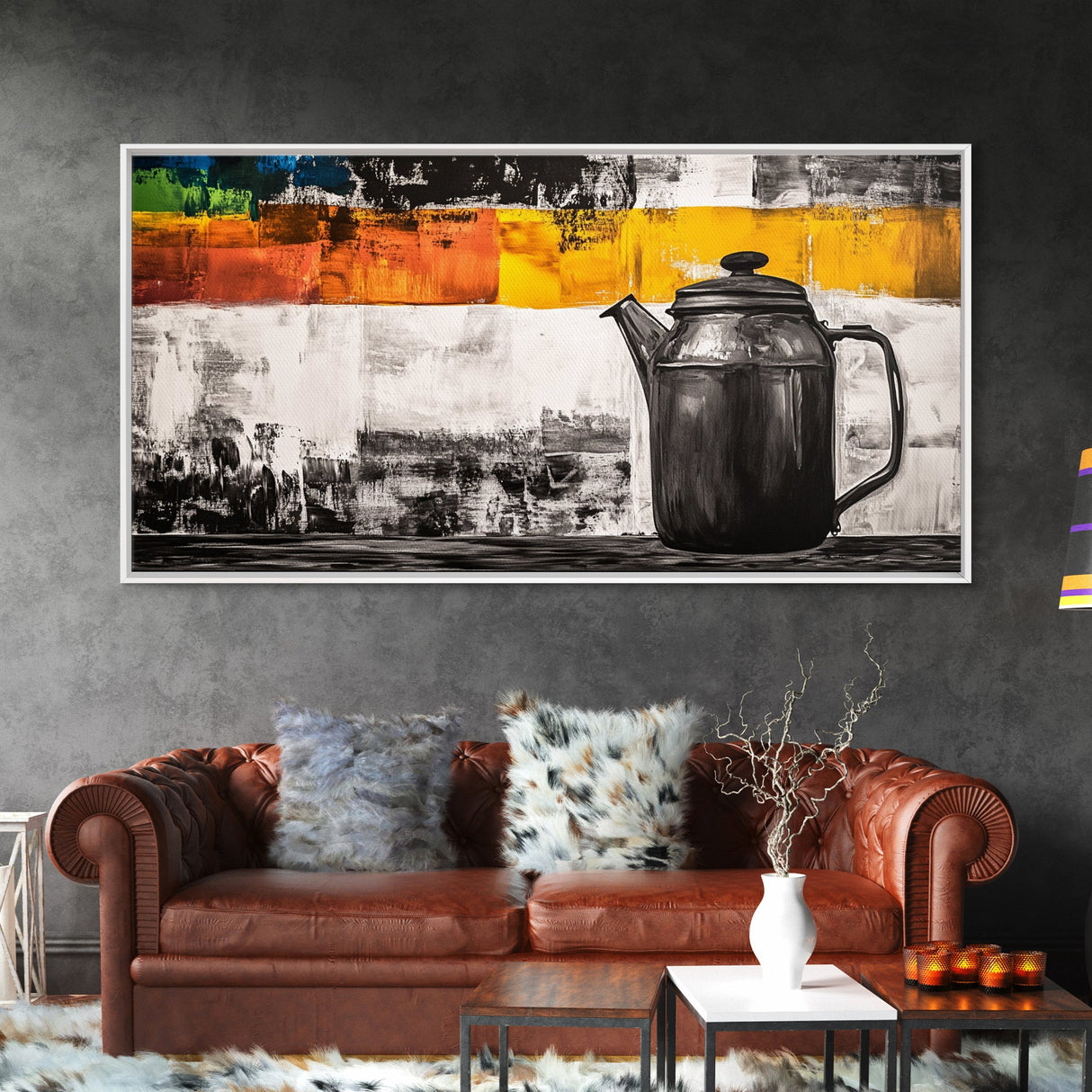 Retro Coffee Pot, Black and White Kitchen Art, Industrial Style, Canvas Print, Rustic Coffee Decor, Dining Room Wall Art, Barista Gift