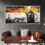 Retro Coffee Pot, Black and White Kitchen Art, Industrial Style, Canvas Print, Rustic Coffee Decor, Dining Room Wall Art, Barista Gift