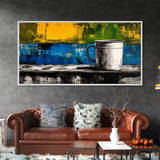Abstract Mug Art, Colorful Kitchen Decor, Coffee Lover Gift, Modern Wall Art, Framed Canvas Print, Vibrant Home Accent