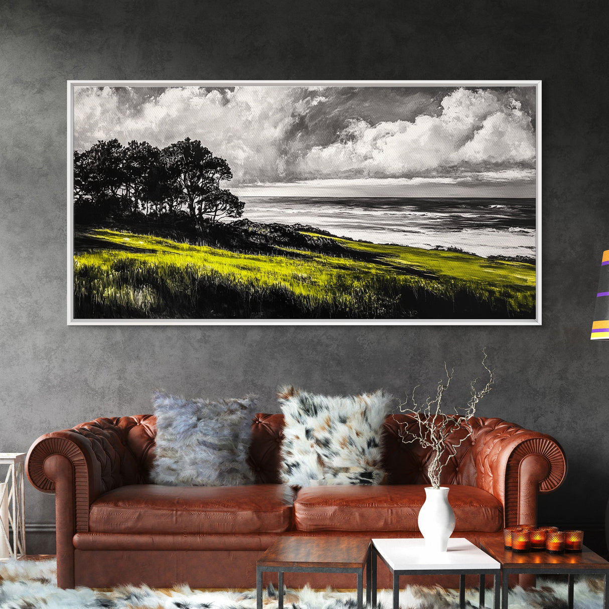 Coastal Landscape, Ocean View, Sunset Wall Art, Seaside Decor, Modern Seascape, Framed Canvas Print, Living Room Wall Art, Beach Painting