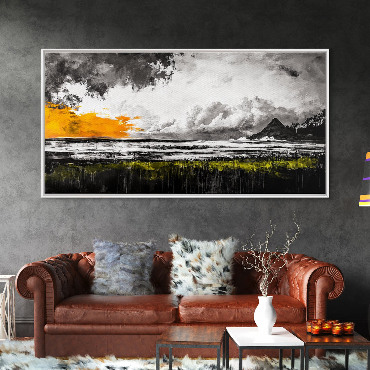 Sunset Seascape, Coastal Wall Art, Modern Beach Decor, Ocean Painting, Large Framed Canvas Print, Living Room Art, Minimalist Art