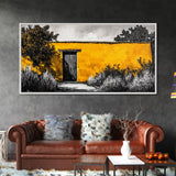 Adobe House, Southwestern Art, Yellow Wall Painting, Rustic Desert Decor, Black and White Canvas Print, Living Room Wall Art