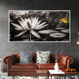 Lotus Flower, Black and White Botanical Art, Zen Wall Decor, Nature Painting, Minimalist Canvas Print, Bedroom Meditation Art