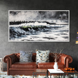 Ocean Wave, Coastal Art, Large Wall Art, Black and White Painting, Abstract Seascape, Living Room Decor, Framed Canvas Print, Beach House