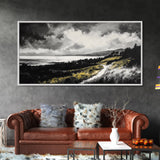 Golden Field, Pathway Landscape, Black and White Art, Moody Sky, Scenic Wall Decor, Office Wall Art, Canvas Print, Minimalist Nature