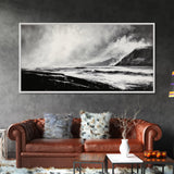 Monochrome Seascape, Dramatic Waves, Stormy Ocean, Modern Wall Art, Black and White Painting, Living Room Art, Framed Canvas Print, Gift Idea