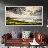 Seaside Serenity, Stormy Ocean, Beach Wall Art, Nature Inspired Decor, Moody Coastal Scene, Yellow Grass, Living Room Artwork, Canvas Print