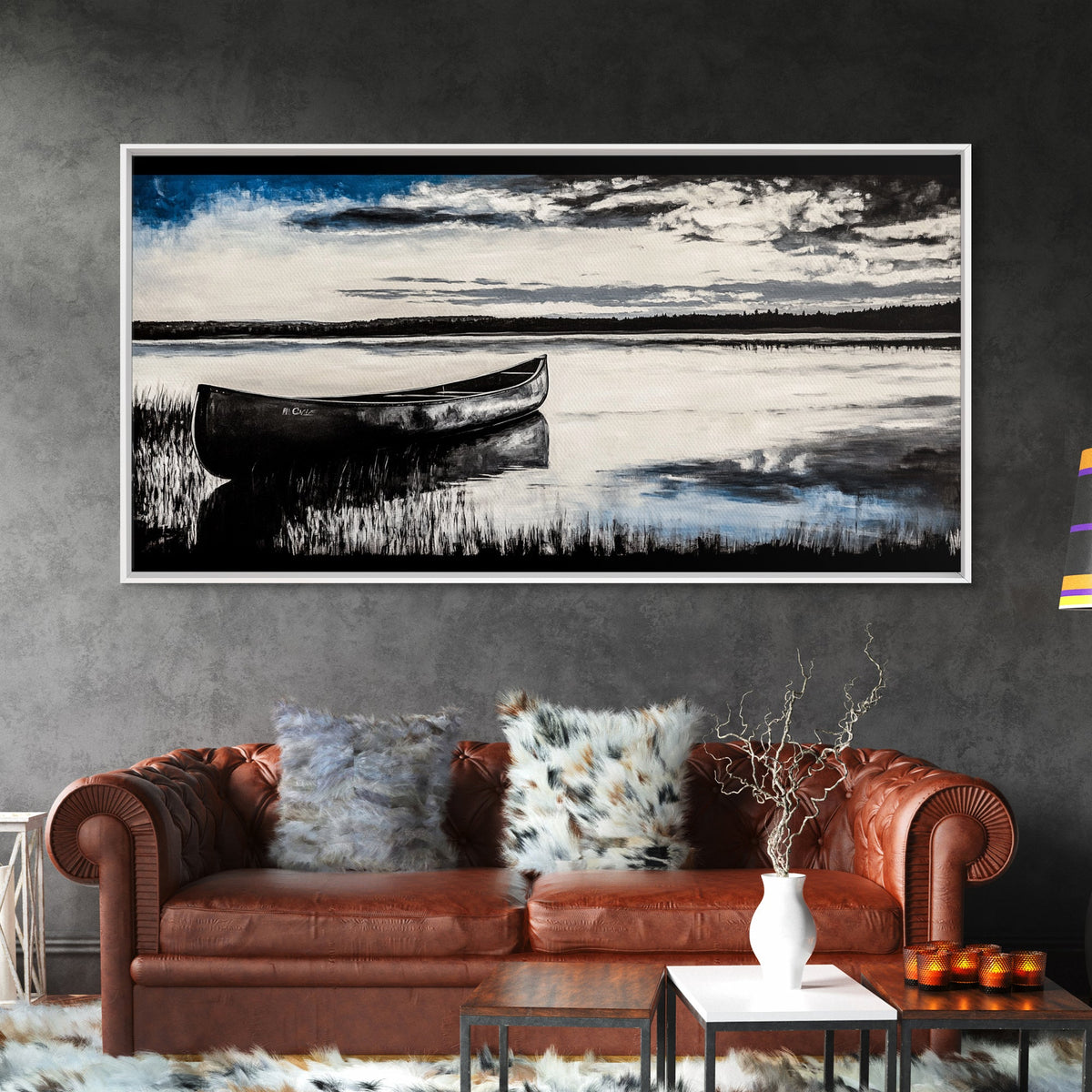 Still Water, Black and White Art, Reflection Canvas Print, Lake Scene Wall Art, Nature Decor, Peaceful Home Art, Framed Canvas Print
