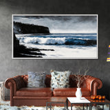 Ocean Waves, Coastal Scene, Monochrome Seascape, Framed Canvas Print, Beach House Decor, Minimalist Ocean Art, Modern Wall Art