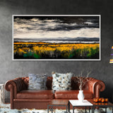 Moody Landscape Painting, Autumn Field Art, Dark Sky Nature Wall Decor, Rustic Country Home Art, Earthy Farmhouse Style, Canvas Print