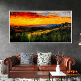 Golden Sunset, Rolling Hills, Vibrant Landscape, Canvas Print, Nature Wall Art, Living Room Decor, Warm Autumn Tones, Rustic Artwork