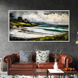 Foggy Shoreline, Rolling Waves, Coastal Landscape, Framed Canvas Print, Beach House Wall Art, Minimalist Decor, Modern Seascape Art