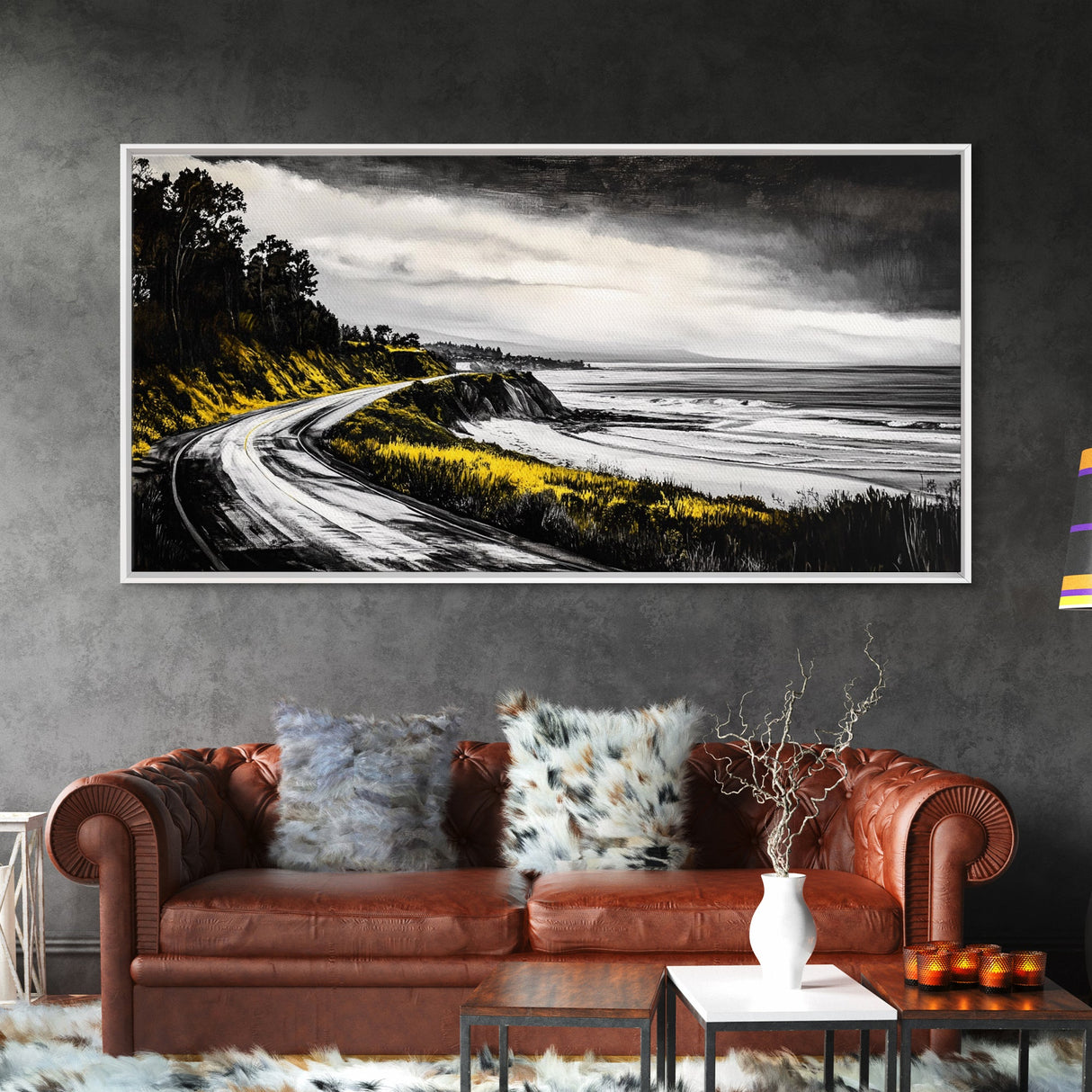 Stormy Beach, Ocean Mist, Coastal Serenity, Canvas Print, Moody Seascape Art, Contemporary Wall Art, Living Room Decor, Nautical Theme
